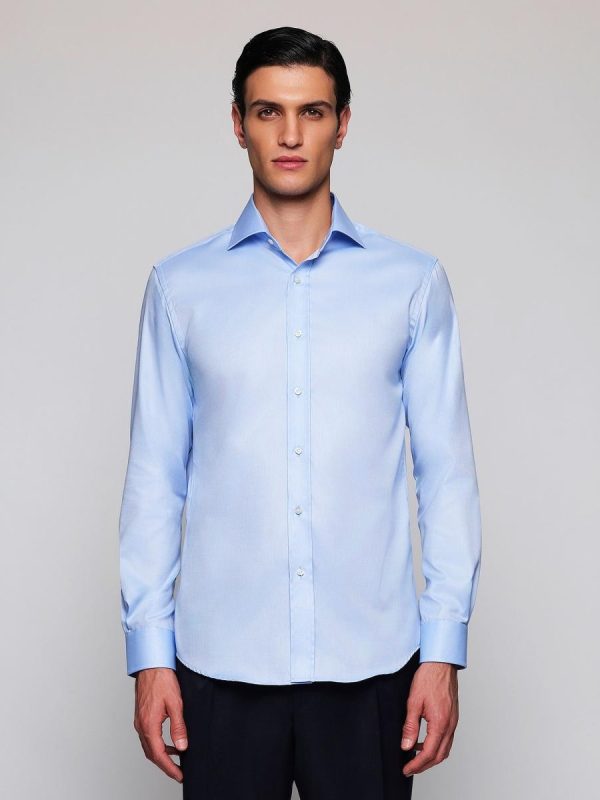 Camisa vestir de hombre puño mixto de algodón - Azul claro
