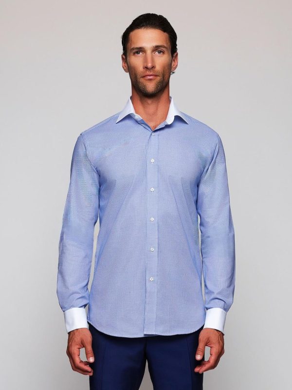 Camisa vestir de hombre cuello y puño doble blanco - Azul