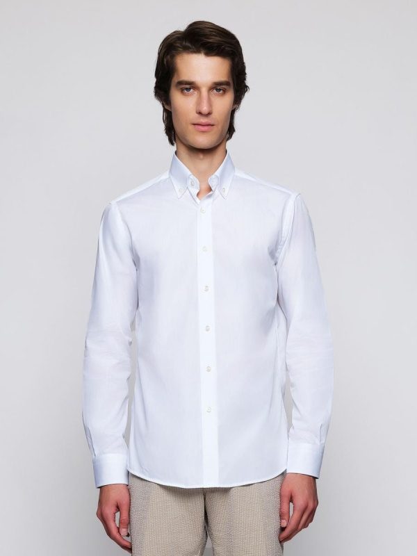 Camisa de hombre casual manga larga lisa - Blanco