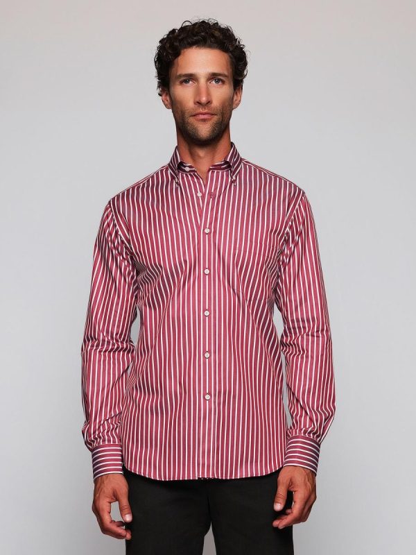 Camisa casual de hombre manga larga rayas - Granate