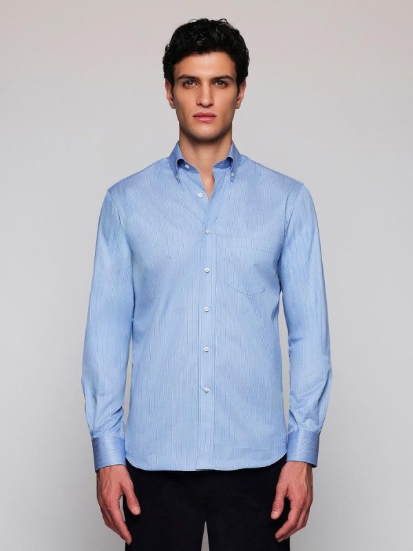 Camisa casual de hombre manga larga rayas - Azul claro