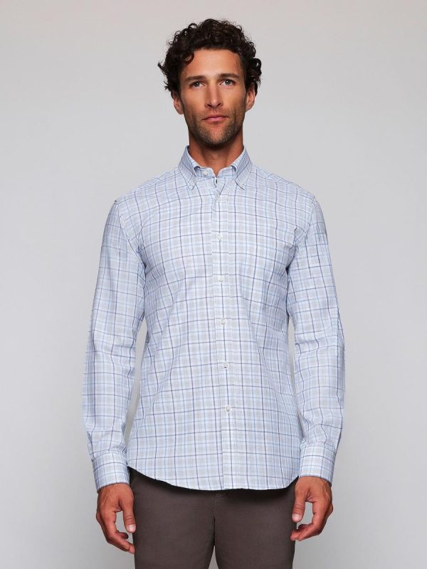 Camisa casual de hombre cuadros cuello con botones - Gris claro