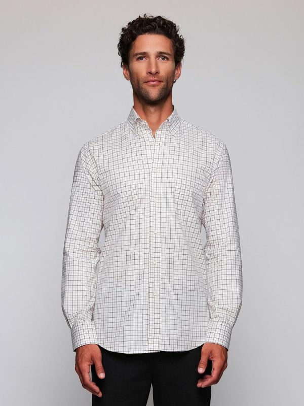 Camisa casual de hombre cuadros cuello con botones - Camel