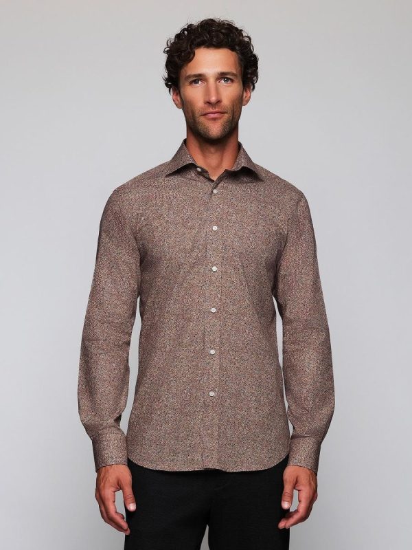 Camisa casual de hombre estampada cuello italiano soft - Camel