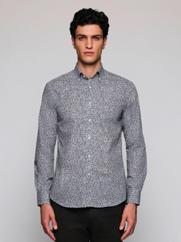 Camisa casual de hombre estampada cuello con botones - Azul