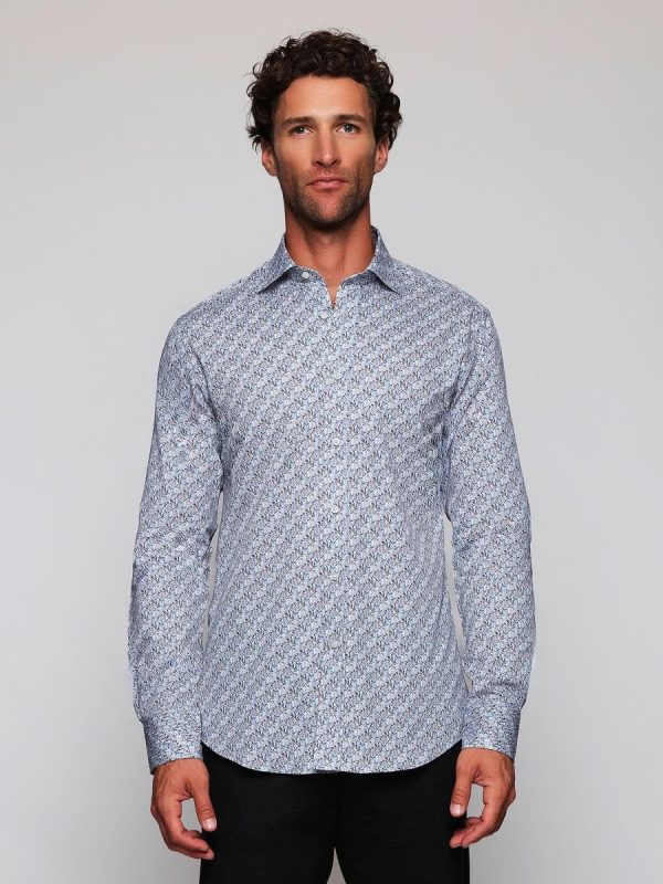 Camisa casual de hombre estampada cuello italiano soft - Gris