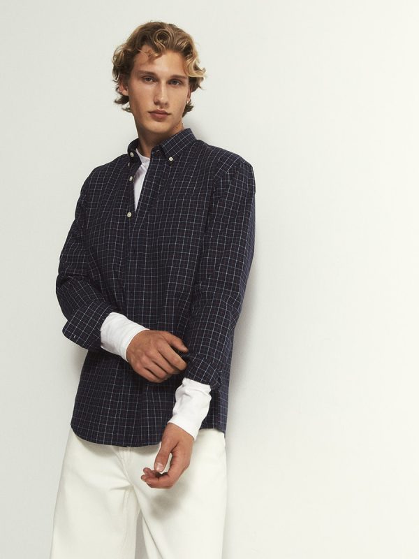 Camisa popelÍn cuadros - Azul marino