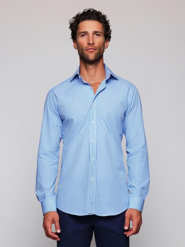 Camisa vestir de hombre cuadros puño mixto Tallas Grandes - Azul