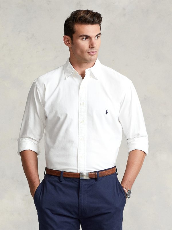 Camisa de hombre oxford teñida en prenda Blanco/Azul marino - Blanco
