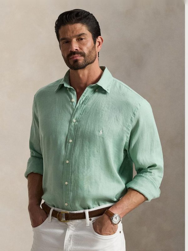Camisa de lino de hombre Desgastado Mint - Verde menta