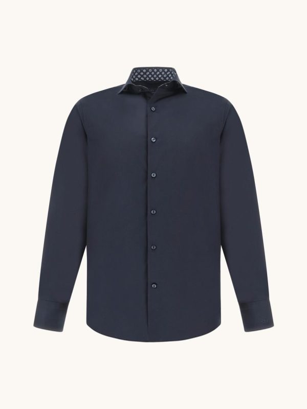 Camisa popelín de hombre regular fit con contrastes interiores microestampados tallas grandes - Azul