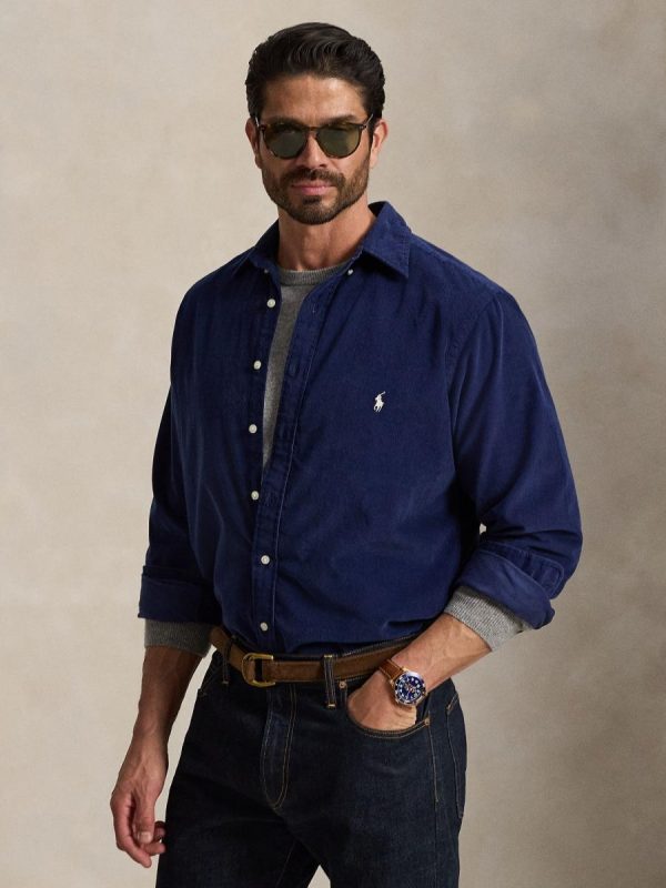 Camisa de hombre de micropana en color Oliva - Azul marino