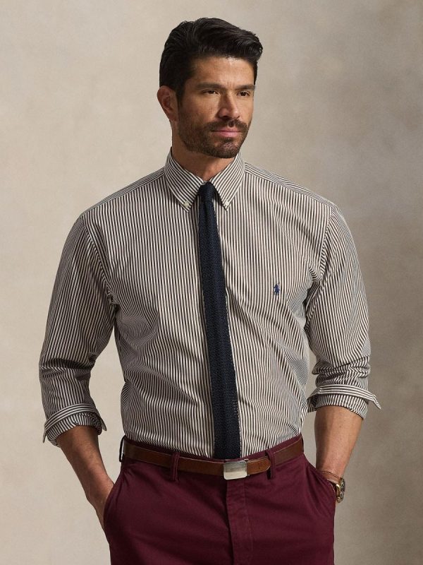Camisa de hombre de popelina elástica con rayas Marrón Nuez Moscada - Marrón oscuro
