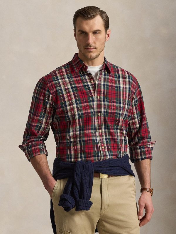 Camisa de hombre Oxford de cuadros Custom Fit tallas grandes - Granate