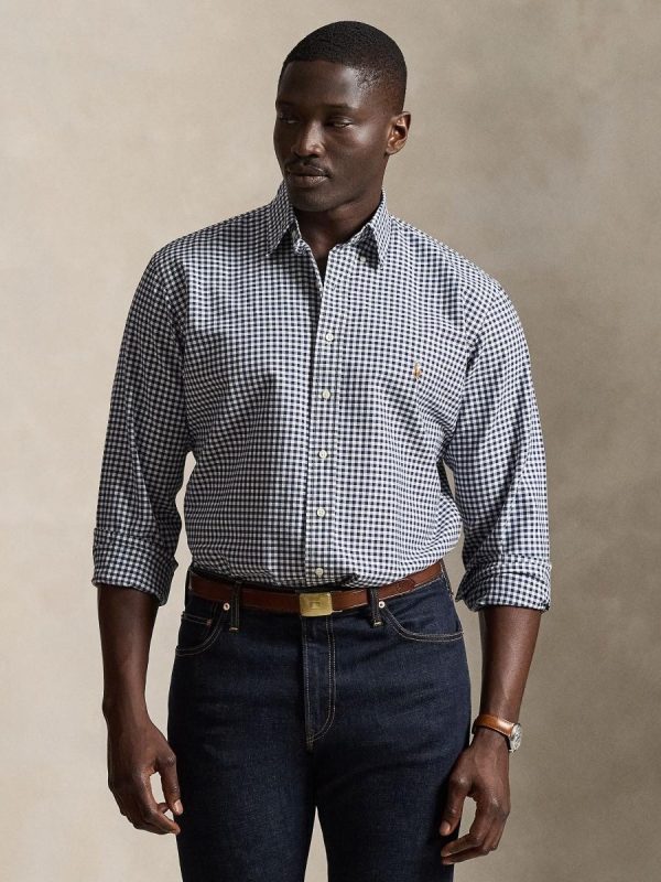 Camisa de hombre Oxford de cuadros Custom Fit tallas grandes - Azul marino