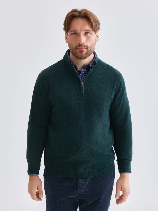 Jersey cuello cremallera - Verde oscuro