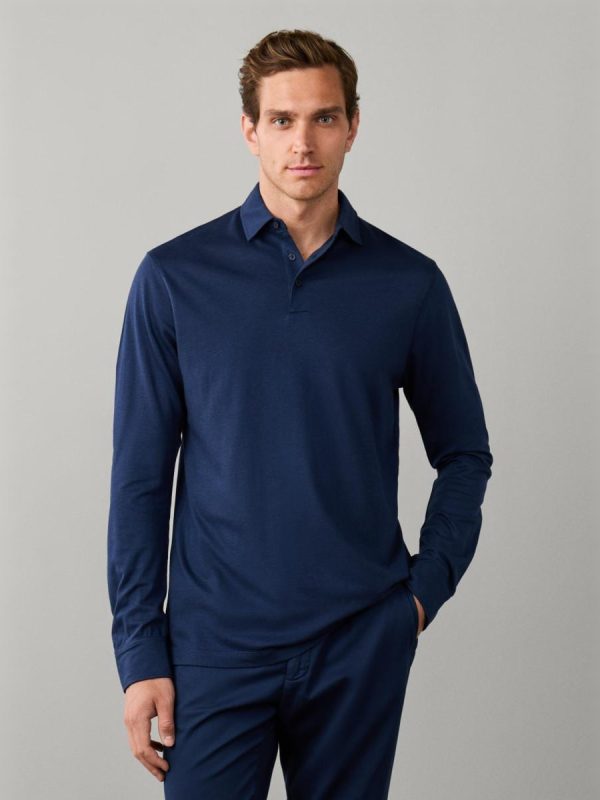 Polo de manga larga en jersey piqué tallas grandes. - Azul índigo
