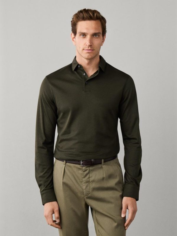 Polo de manga larga en jersey piqué tallas grandes. - Verde oscuro