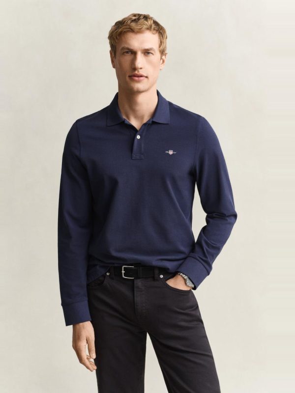 Polo de hombre de piqué con logo de tallas grandes - Azul