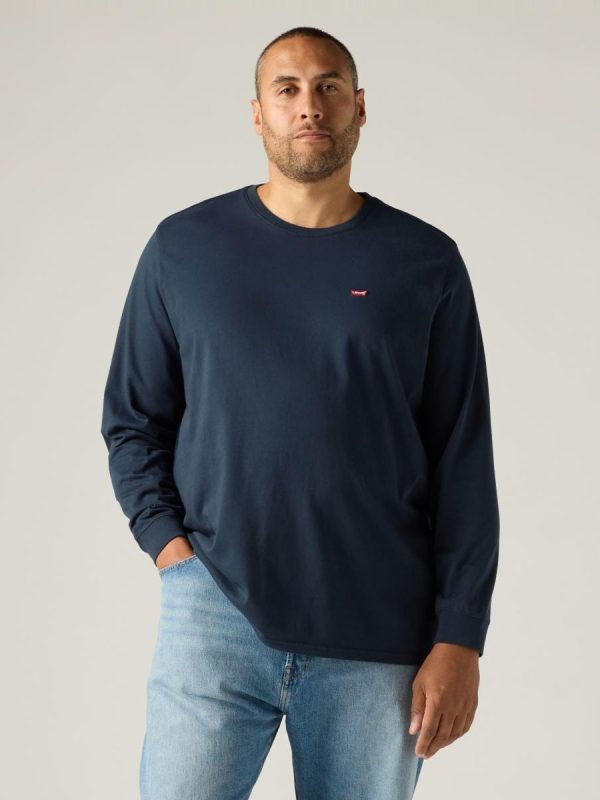 Camiseta de hombre de manga larga con cuello redondo. Tallas grandes - Azul marino