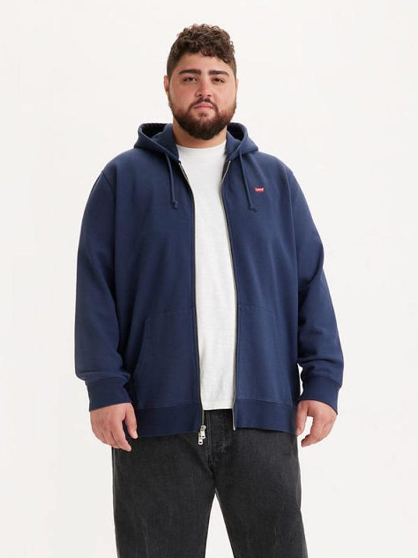 Sudadera de hombre azul con capucha y cremallera, tallas grandes - Azul oscuro