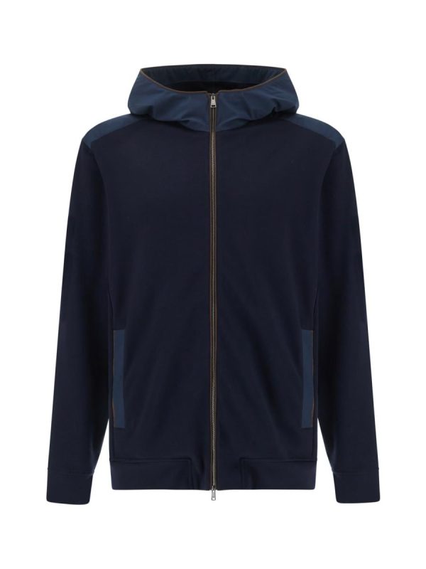 Sudadera cremallera de hombre con capucha con detalles en piel tallas grandes - Azul