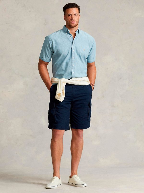 Pantalón cargo corto de hombre en tejido sarga tallas grandes - Azul marino