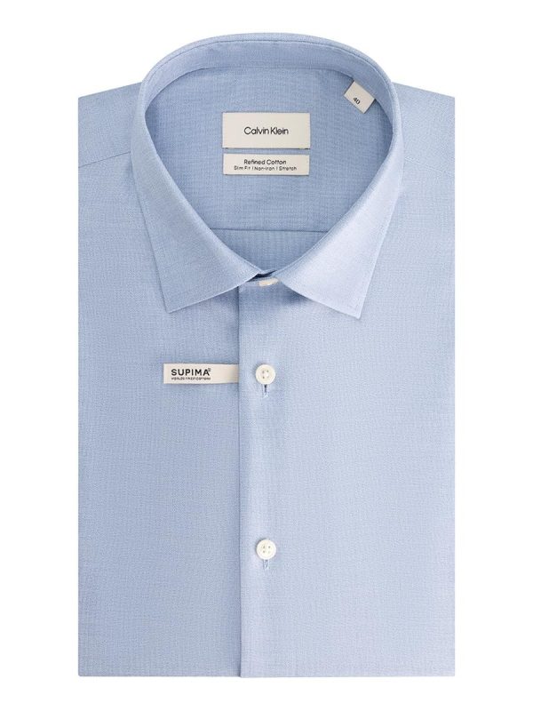 Camisa de hombre de vestir slim con microestructura supima - Azul