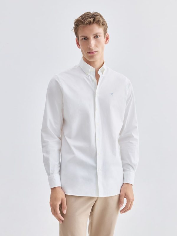 Camisa de hombre classic fit lisa con stretch - Blanco