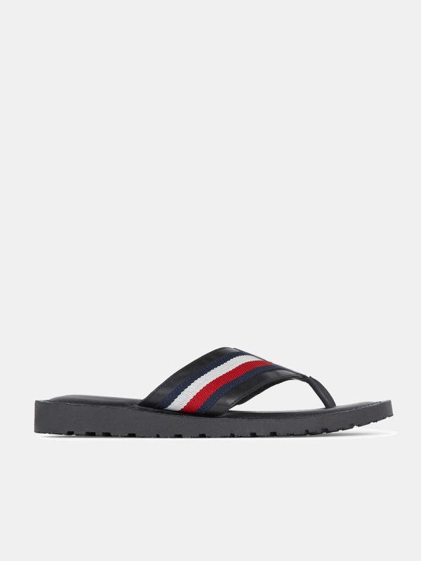 Sandalias hombre en piel con cinta distintiva - Negro