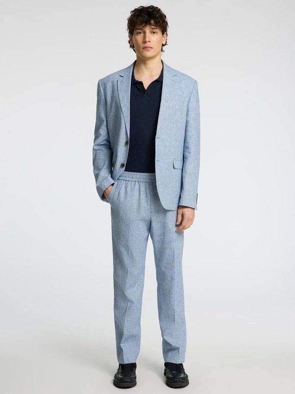 Pantalón traje lino hombre corte regular fit - Azul