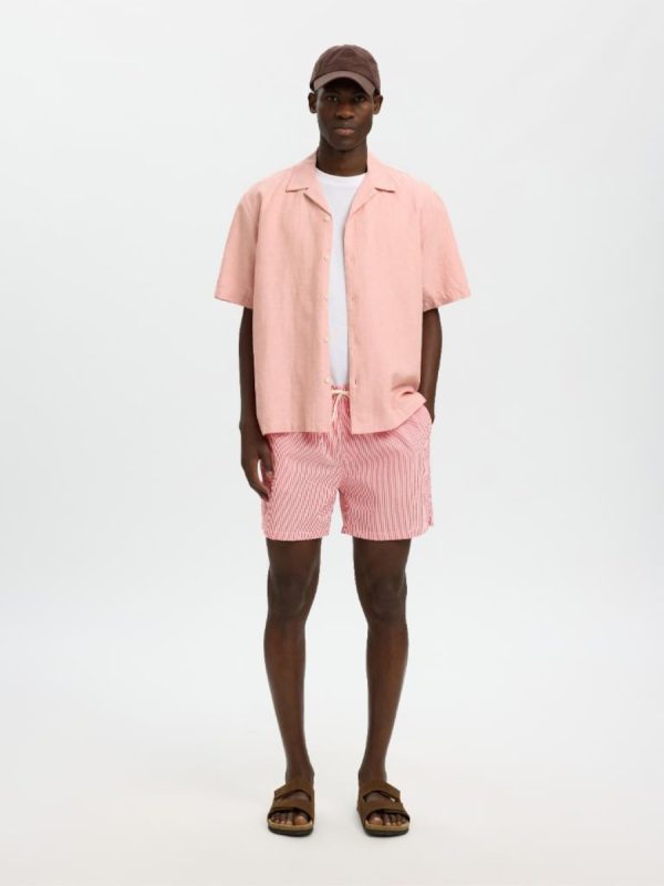 Bañador de hombre tipo bermuda seersucker - Rojo