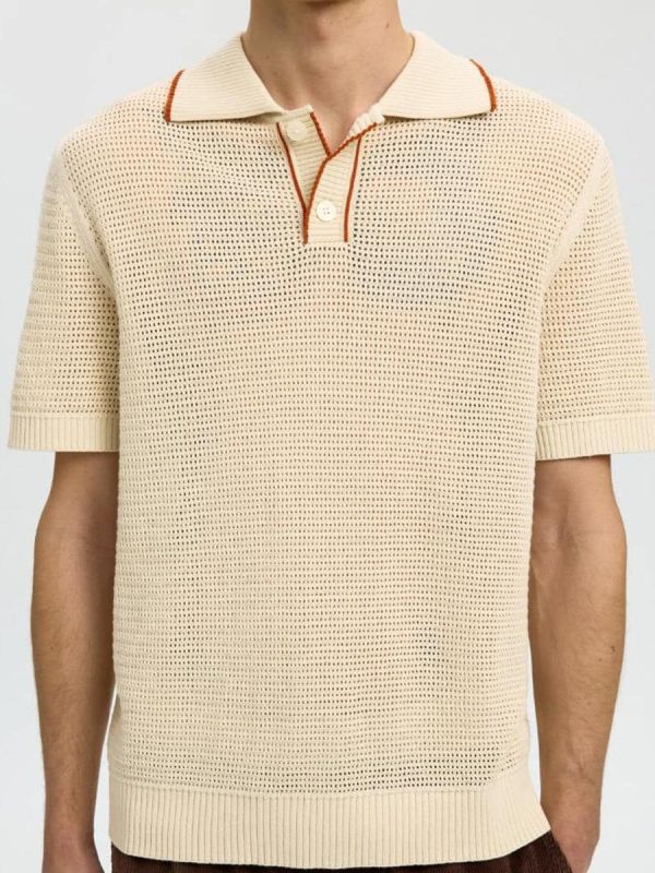 Polo de punto de hombre de manga corta con botones - Blanco