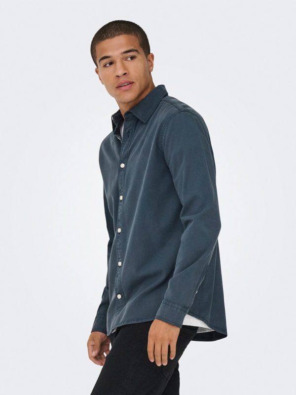 Camisa de hombre manga larga regular fit. - Azul marino