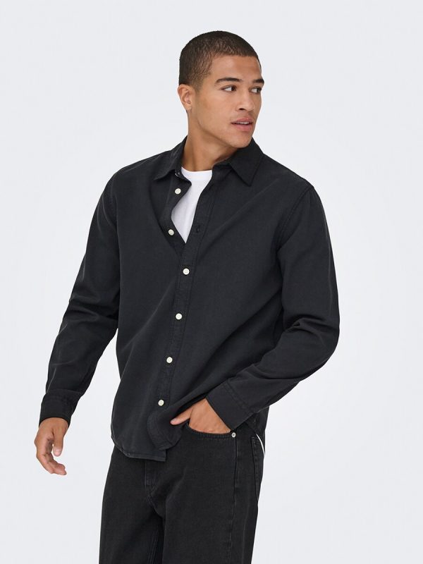 Camisa de hombre manga larga regular fit. - Negro
