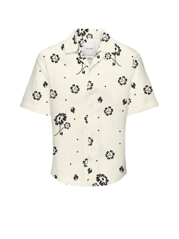 Camisa de hombre de manga corta y estampado floral - Crema