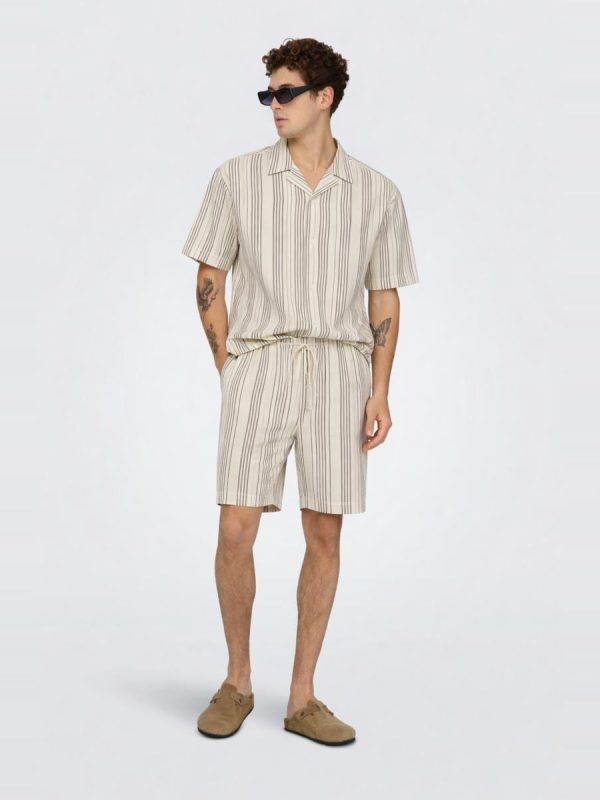 Camisa seersuker de manga corta de hombre - Crema