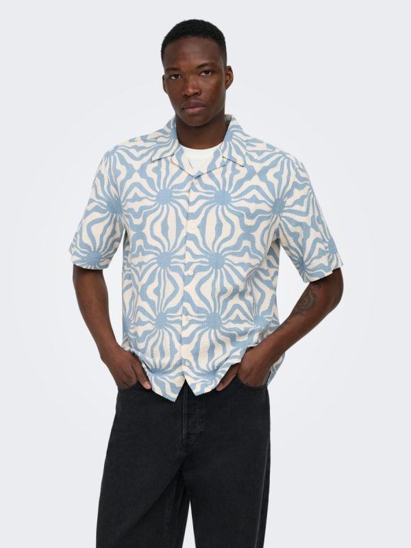 Camisa seersuker de manga corta de hombre - Azul