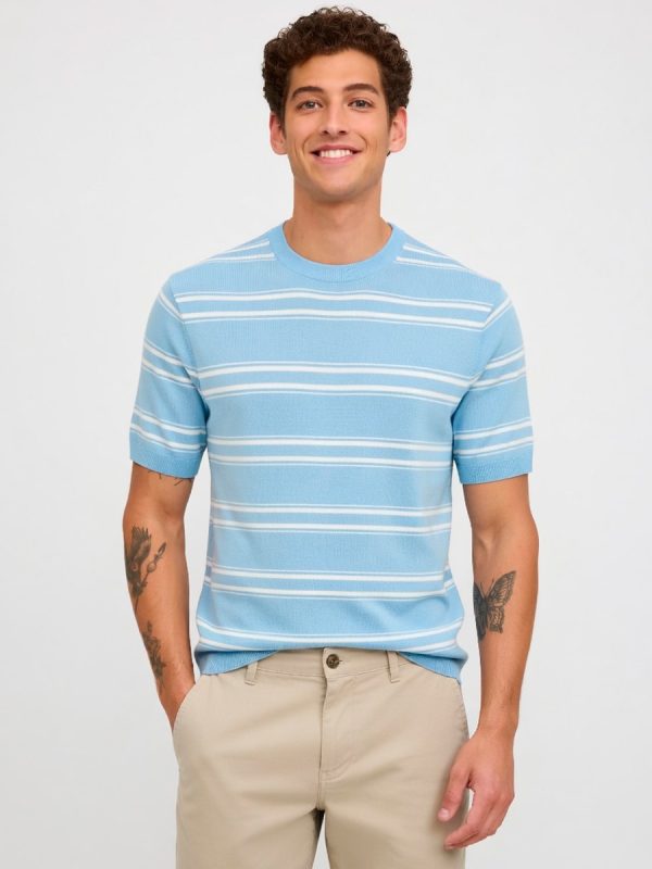 Camiseta de hombre de punto de manga corta - Azul claro