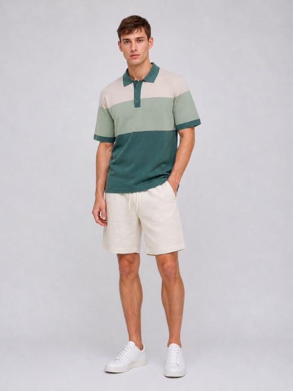 Polo de hombre de punto color block - Verde oscuro