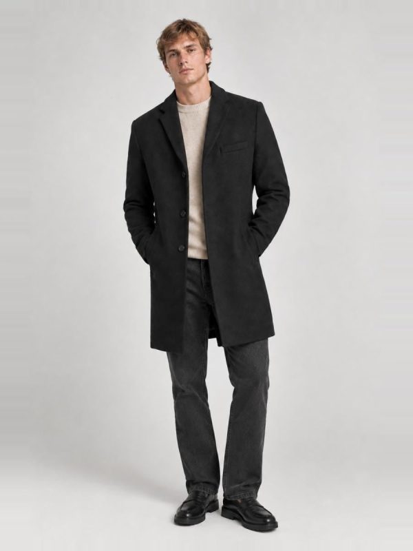 Abrigo de hombre de paño con corte clásico regular fit - Negro