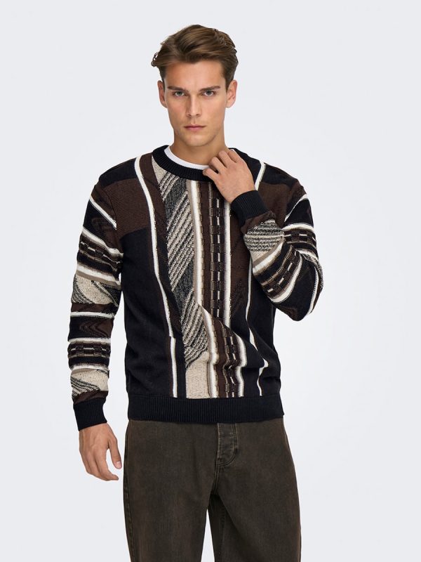 Jerséis de hombre a rayas regular fit - Negro