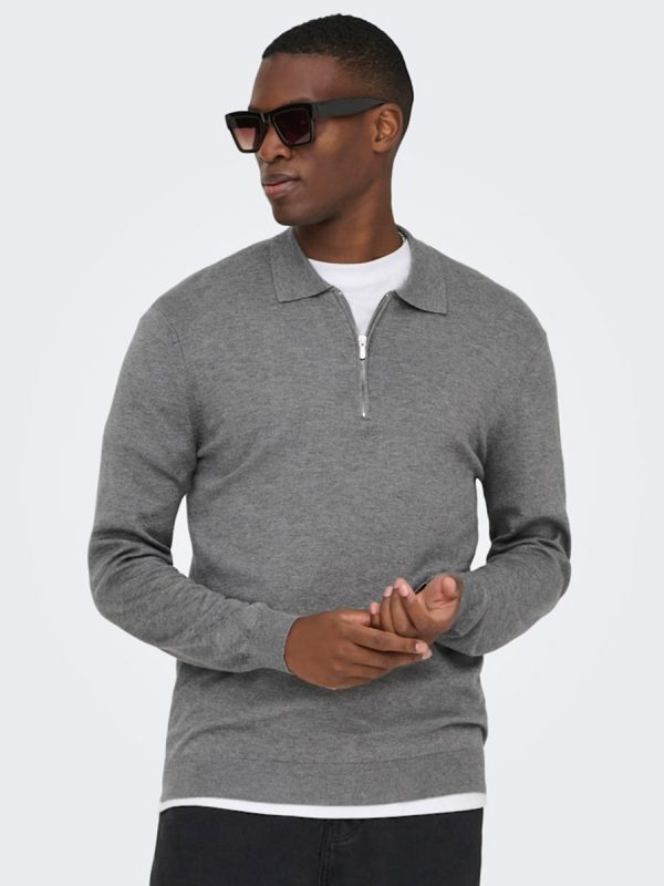 Jerséis de hombre con cuello polo regular fit. - Gris