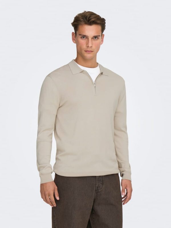 Jerséis de hombre con cuello polo regular fit. - Beige