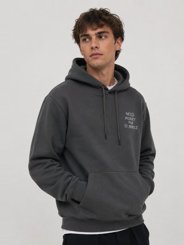 Sudadera de hombre con capucha y print trasero - Gris