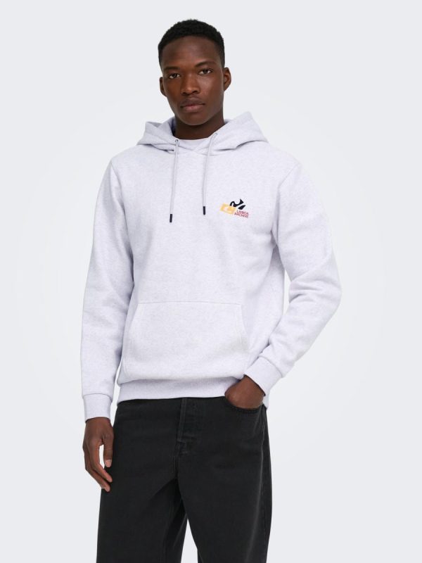 Sudadera de hombre con capucha y print trasero - Gris claro