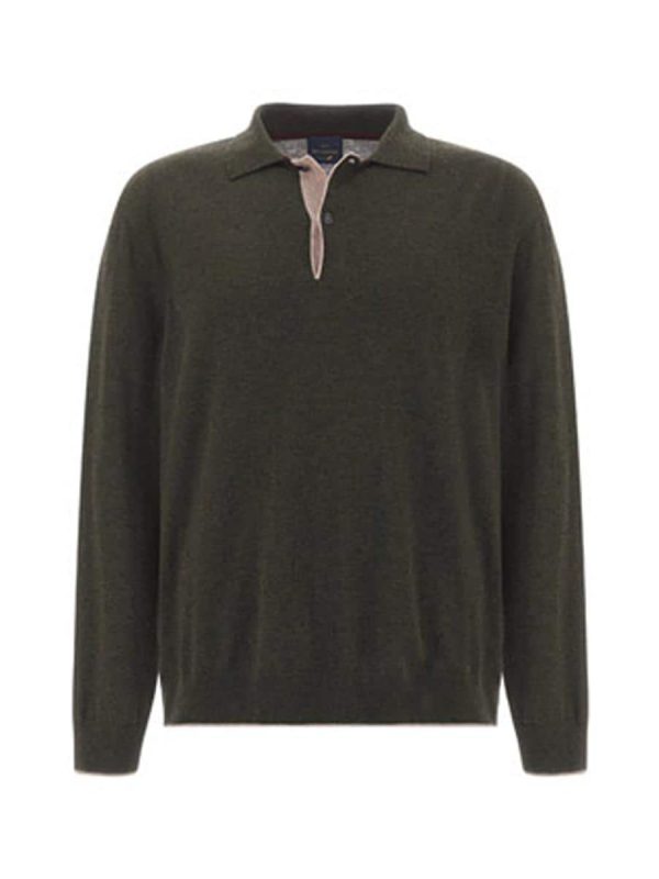 Polo en lana de hombre manga larga regular fit con detalles en contraste - Verde