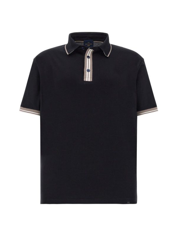 Polo interlock de hombre manga corta con ribetes en cuello y puños en constraste - Azul