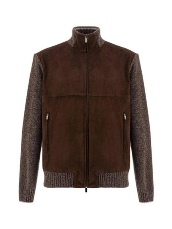 Cazadora Hibrida de hombre de lana cashmere y piel - Marrón