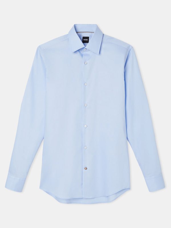 Camisa de hombre slim fit de popelín de algodón de planchado fácil - Azul celeste